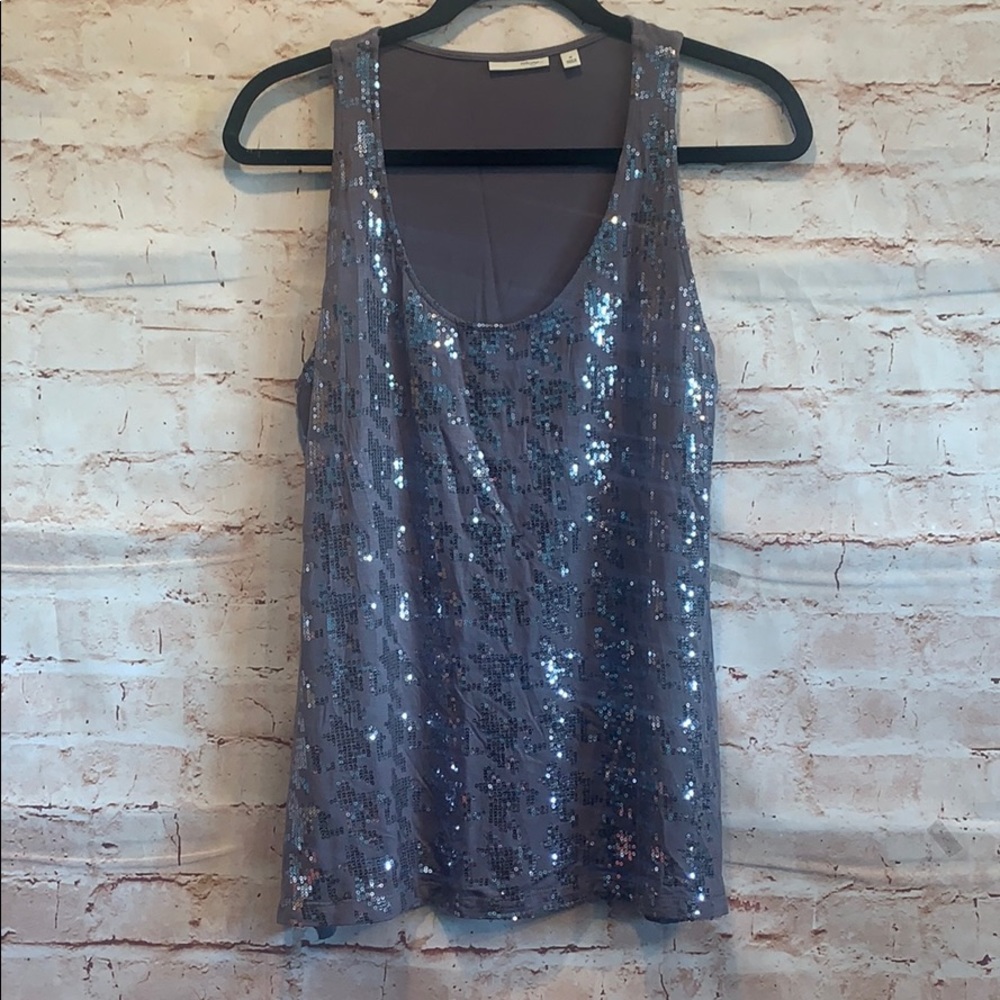Halogen sequin tank top sz M grey scoop neckline
